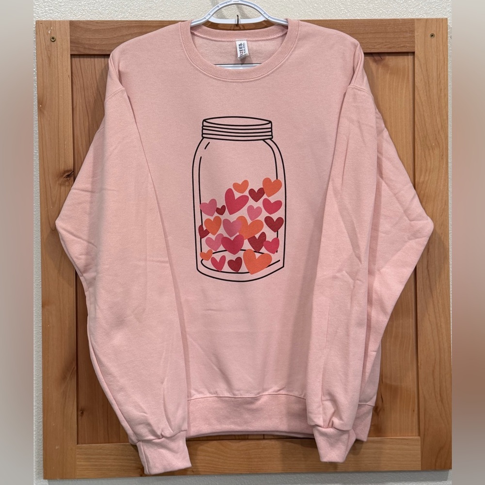 Valentine’s Pink Heart Jar Sweatshirt, size Medium